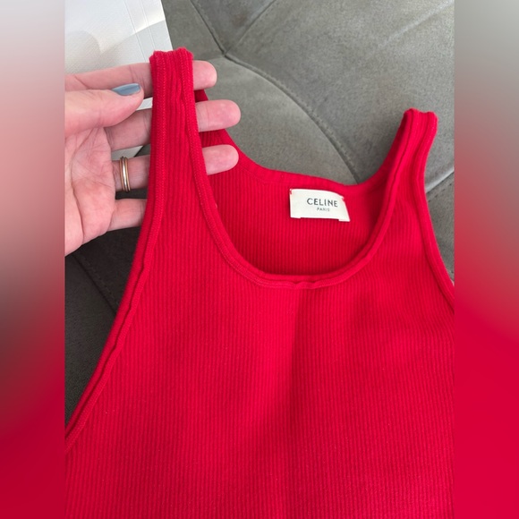 Celine Red Graphic Print Scoop Neck Crop Top Size S Logo Top - Picture 13 of 16